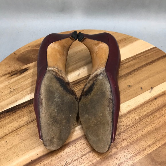 Salvatore Ferragamo Pumps Womens 8.5 N Burgundy Red Leather Peep Toe Heels Shoes - Picture 8 of 10